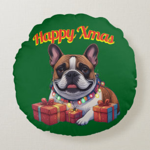 Coussins Ronds Bouledogue français guirlande lumineuse Noël