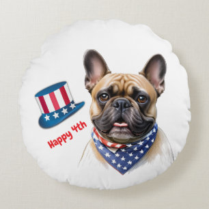 Coussins Ronds Bouledogue français Happy 4 juillet French Bulldog
