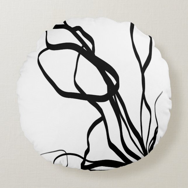 Coussins Ronds Bouquet Blanc : Abstrait blanc & noir (Devant)
