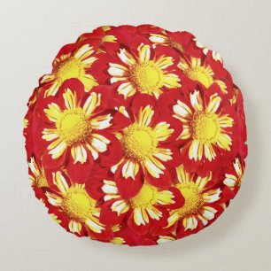 Coussins Ronds Bouquet Dahlia - rouge et blanc avec jaune