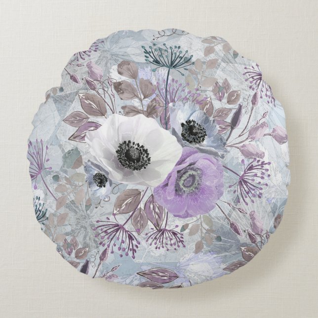 Coussins Ronds Bouquet d'anémones délicat. (Devant)