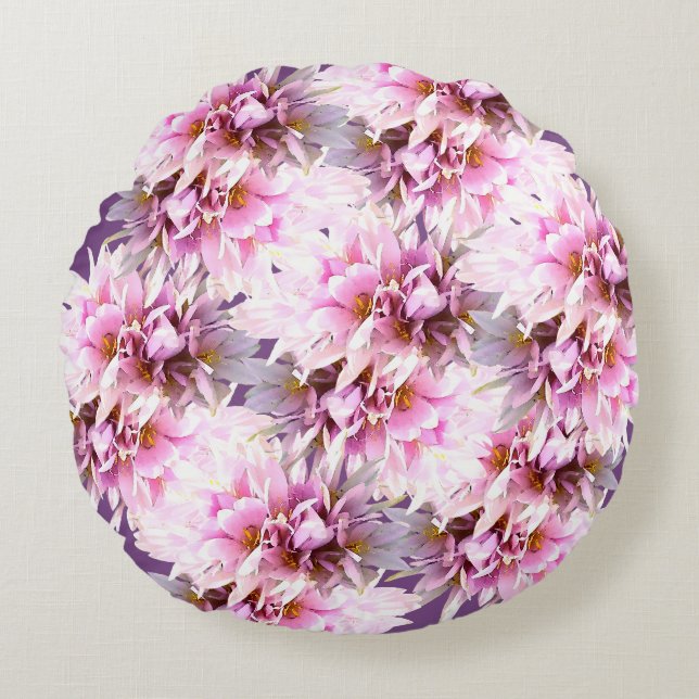 Coussins Ronds Bouquet de fleurs de crocus roses (Devant)