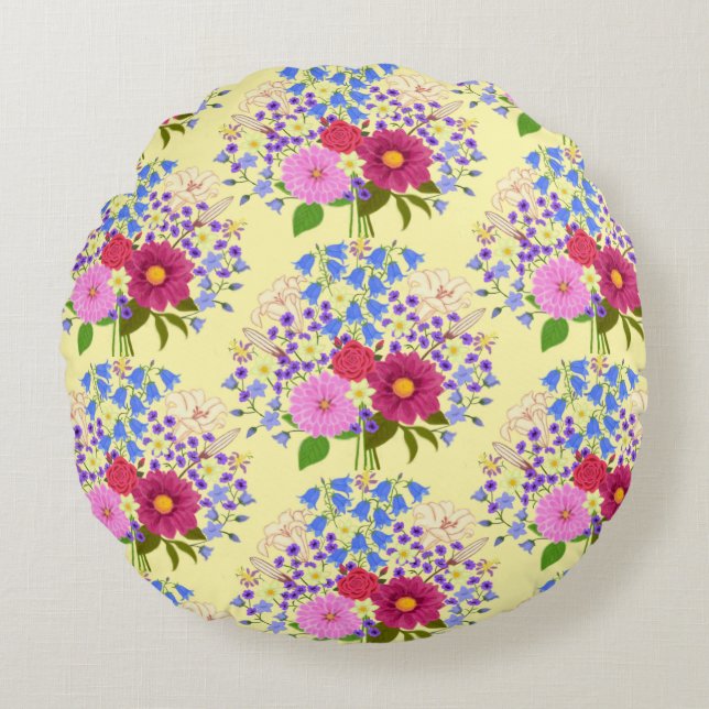 Coussins Ronds Bouquet de fleurs Jaune (Devant)