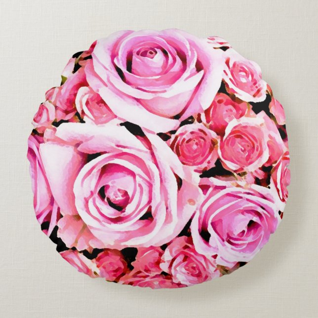 Coussins Ronds Bouquet de roses roses (Devant)