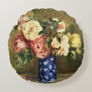 Coussins Ronds Bouquet de roses roses vintage Renoir dans un vase