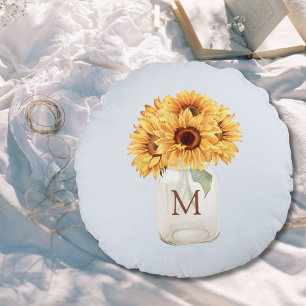 Coussins Ronds Bouquet de tournesols rustique aquarelle dans un p