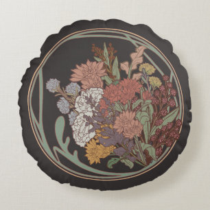Coussins Ronds Bouquet floral Art Nouveau foncé et Moody
