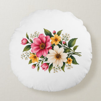 Coussins Ronds Bouquet floral élégant rose et jaune Botanique 💐