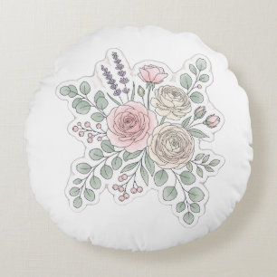 Coussins Ronds Bouquet Floral Élégant Vintage Rose Pastel Rond
