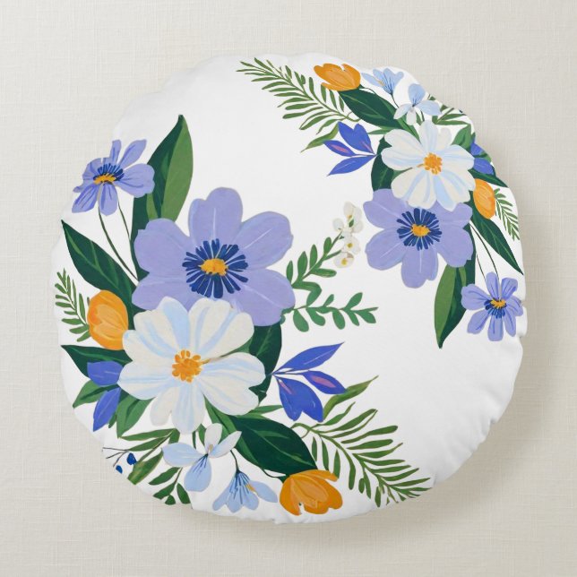 Coussins Ronds Bouquet floral violet orange (Devant)