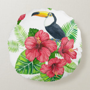 Coussins Ronds Bouquet Toucan et tropical