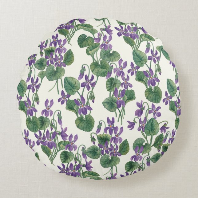 Coussins Ronds Bouquets aquarelles de violettes (Devant)