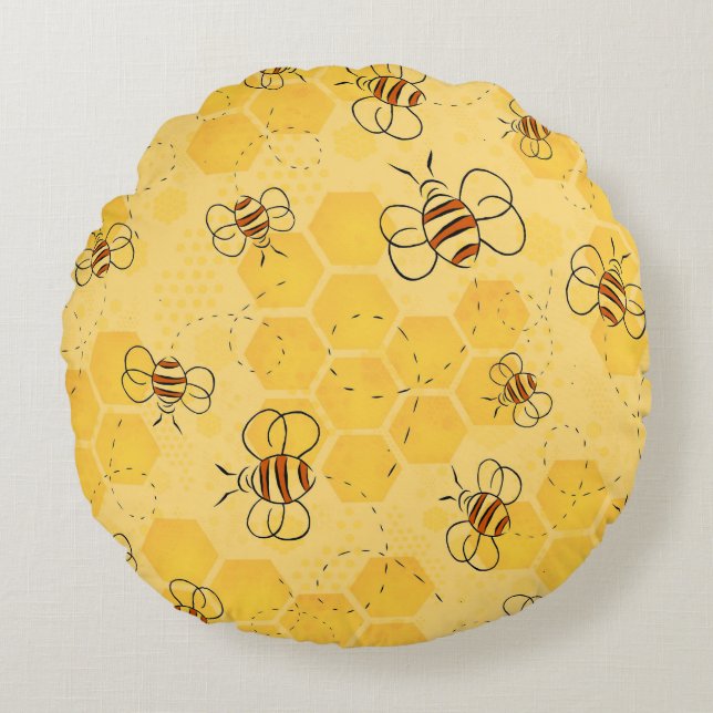 Coussins Ronds Bourdonnement d'abeilles Abeilles à miel Mignonnes (Devant)