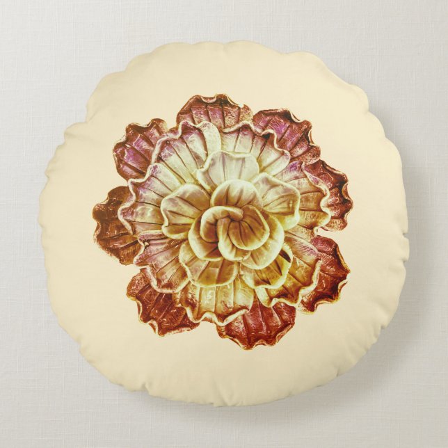 Coussins Ronds Bourgogne & Crème (Primaire) Rosette Elegance Roun (Devant)