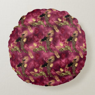 Coussins Ronds Bourgogne et Or Série Léopard Design 10