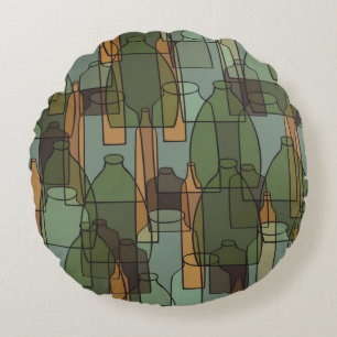 Coussins Ronds Bouteilles, jarres et verres vintages motif