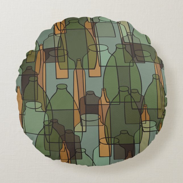 Coussins Ronds Bouteilles, jarres et verres vintages motif (Devant)
