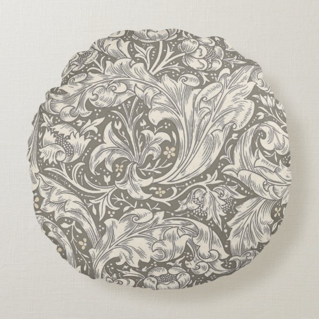 Coussins Ronds Bouton de fiancé en damas antique de William Morri (Devant)