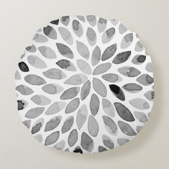 Coussins Ronds Boutons de brosse d'aquarelle - noir et blanc (Devant)