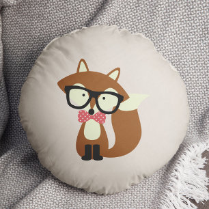 Coussins Ronds Bow Cravate et lunettes Hipster Renard Brown