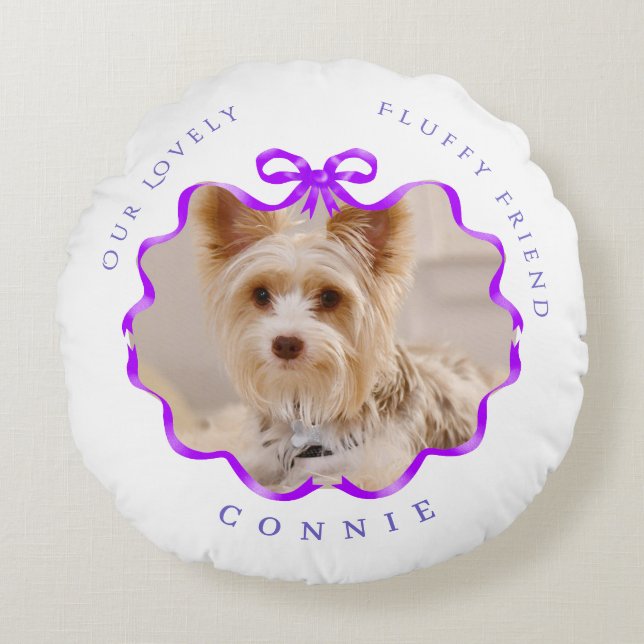 Coussins Ronds Bow Ruban Pet Mémoire Photo Violet (Devant)