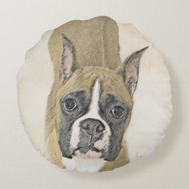 Coussins Ronds Boxer Peinture - Cute Original Chien Art (Dos)
