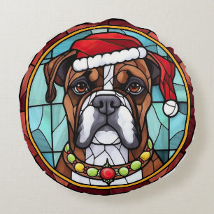Coussins Ronds Boxer Vitrail de Noël