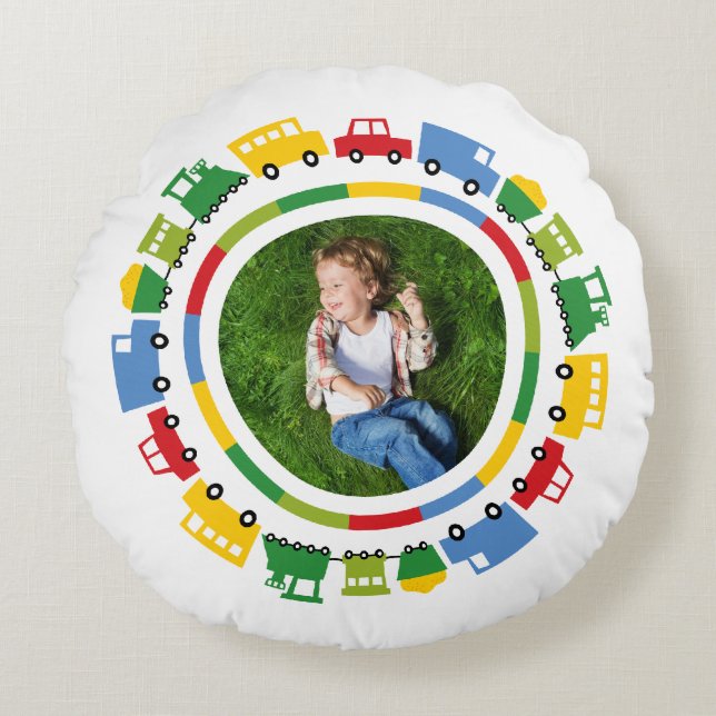 Coussins Ronds Boys Jouets Voitures Trains Bus Stickers Photo Ann (Devant)
