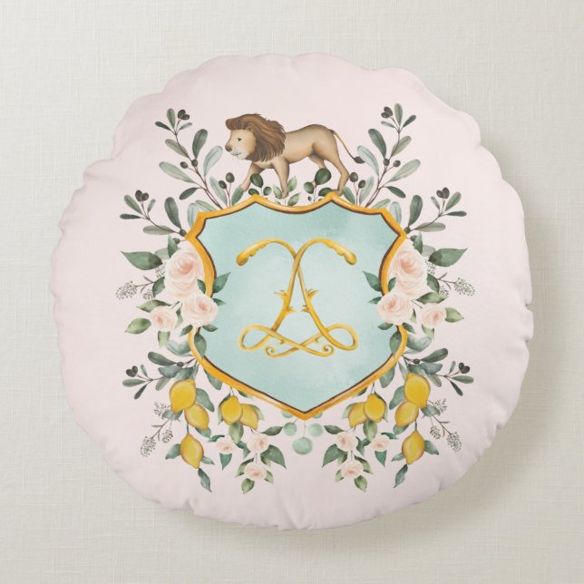 Coussins Ronds Branche d'olive sicilienne Lemon Roses Lion Baby G (Devant)