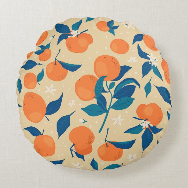 Coussins Ronds Branches Oranges : Motif Arrière - plan beige (Devant)