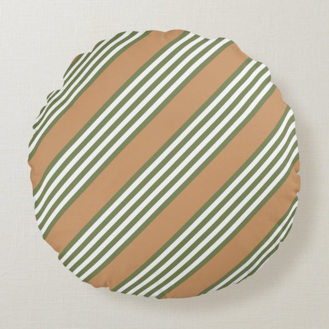 Coussins Ronds Brayures vert olive et blanc motif avec bronze (Devant)