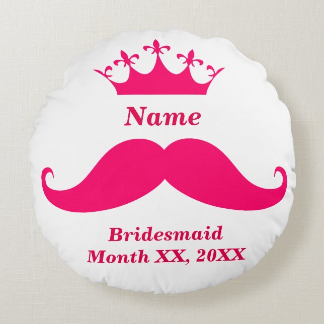 Coussins Ronds Bridesmaid Pink Mustache Round Throw Pillow (Devant)