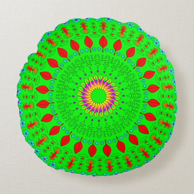 Coussins Ronds Bright Green Round Bohemian Throw Pillow (Devant)