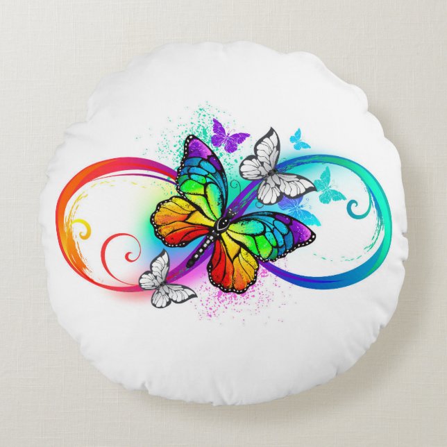 Coussins Ronds Bright infinity with rainbow butterfly (Devant)