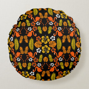 Coussins Ronds Bright Orange Floral Tropical Motif