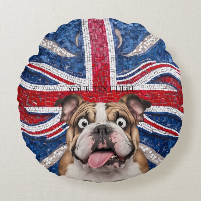 Coussins Ronds Britanniques Bulldog avec le drapeau de l'Union co (Devant)