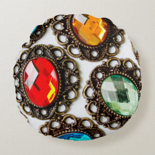 Coussins Ronds Broches vintages multicolores sur fond blanc