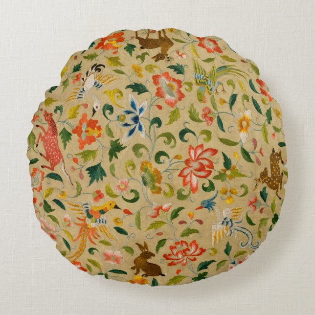 Coussins Ronds Broderie animale vintage en crewel : Tapisserie an (Devant)