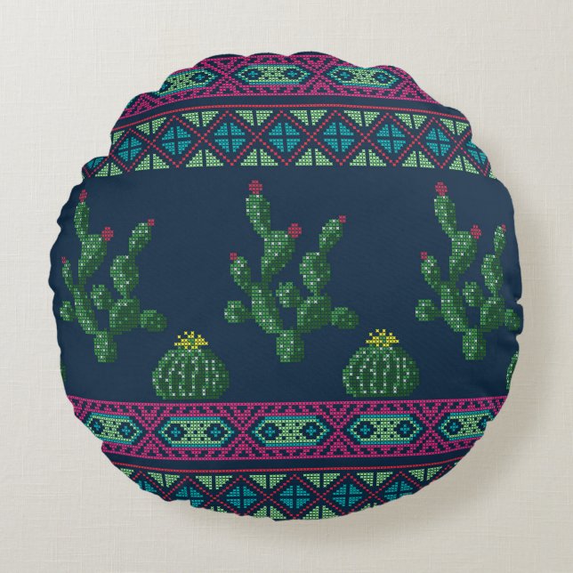 Coussins Ronds Broderie de fleur de point de croix broderie de po (Devant)