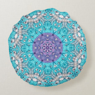 Coussins Ronds Broderie ethnique tzigane turquoise bleu bohème