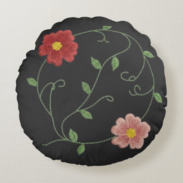 Coussins Ronds Broderie Fleur Éternelle (Devant)