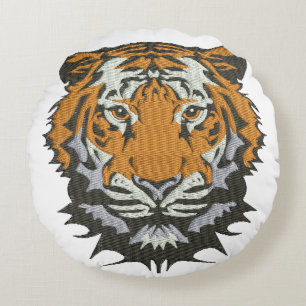 Coussins Ronds Broderie imitation tête de tigre