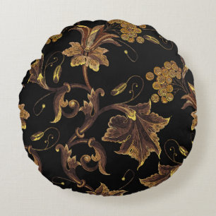 Coussins Ronds Broderie renaissance dorée patte transparente fleu