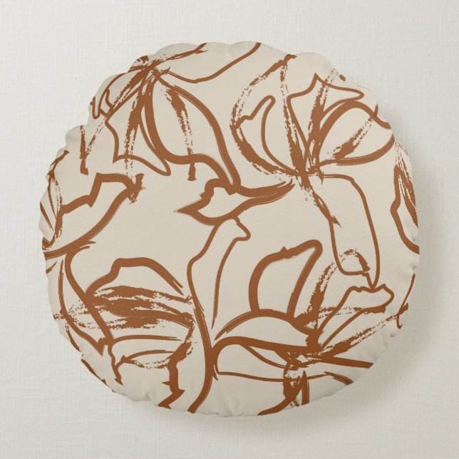 Coussins Ronds Brown Floral brush strokes seamless pattern backgr (Devant)