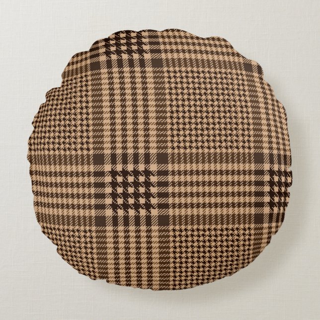 Coussins Ronds Brown Houndstooth Scottish Check Plaid Motif (Devant)