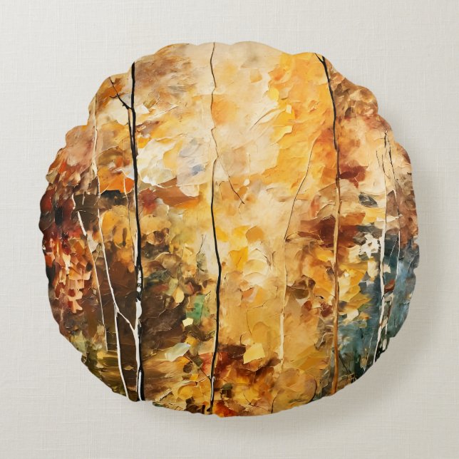 Coussins Ronds Brown Leaf Nature Serenity Art Abstrait (Devant)