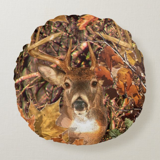 Coussins Ronds Buck la saison d'automne White Tail Deer (Devant)