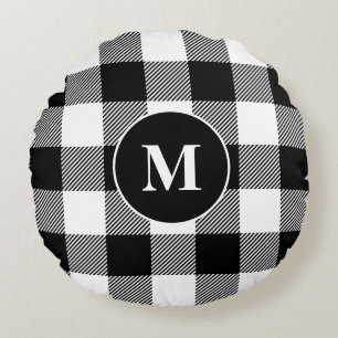 Coussins Ronds Buffalo Motif Monogram Holiday Noir et blanc