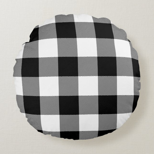 Coussins Ronds Buffle blanc et noir Chevron Plaid (Devant)