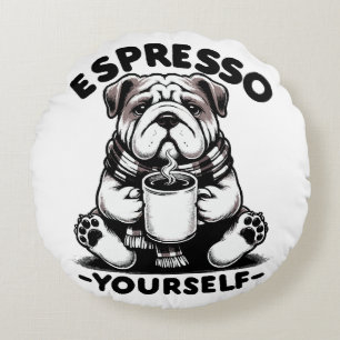 Coussins Ronds Bulldog au café chaud